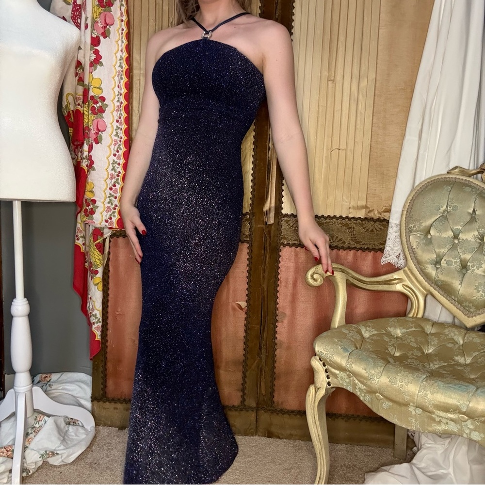 Vintage 90’s Cache Navy Blue Glitter Dress